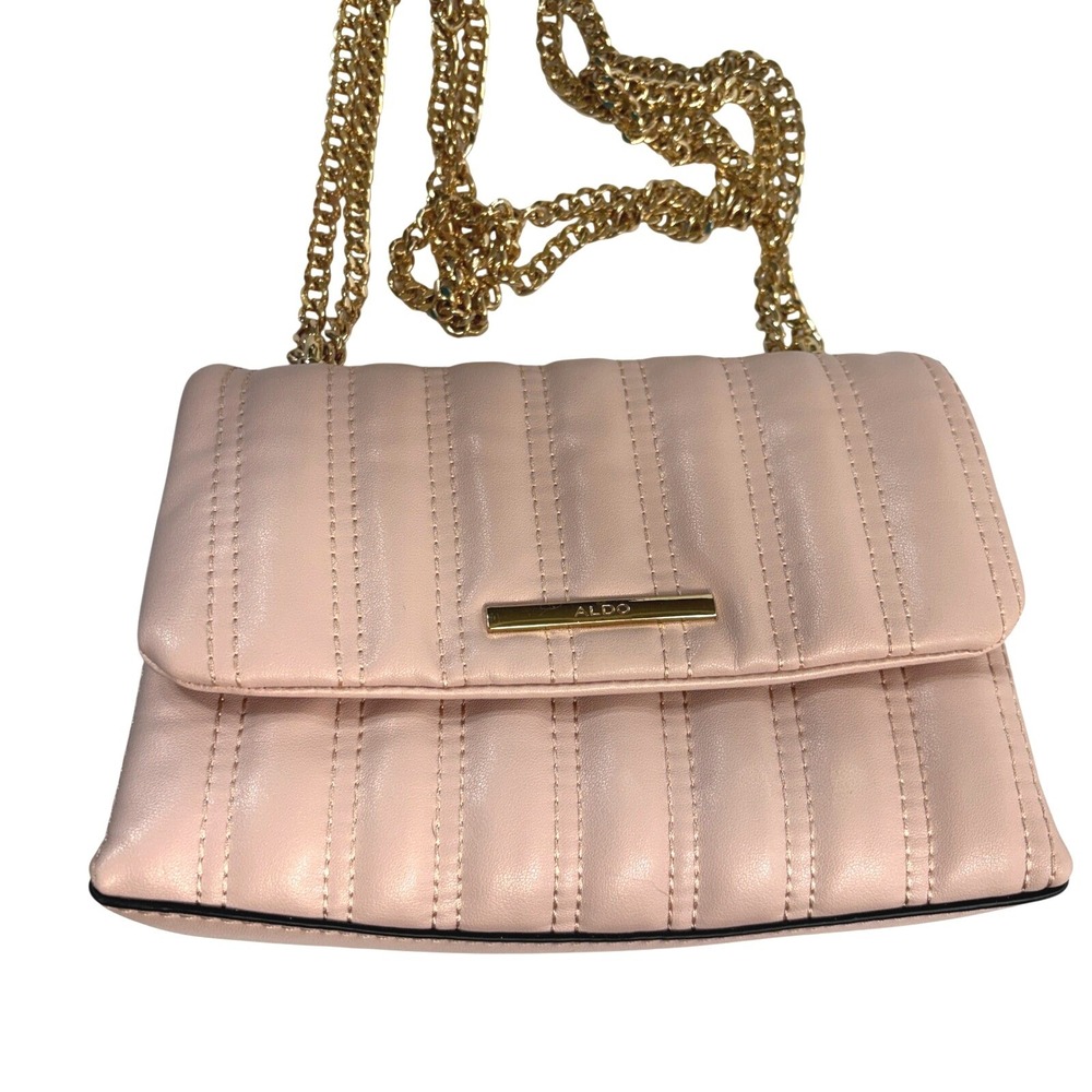 Aldo Quilted Crossbody Bag Blush Pink Gold Chain Strap Messenger Handbag